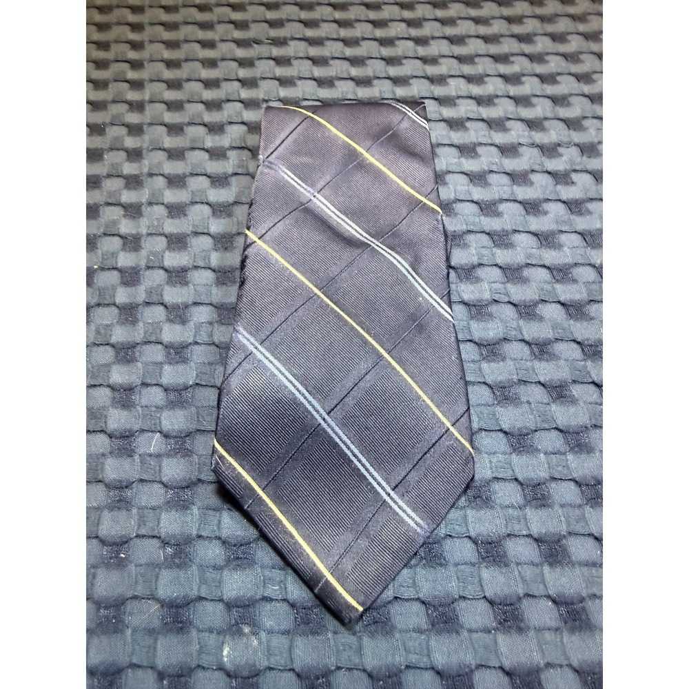 Tommy Hilfiger 100% Silk Tie USA Made Navy Blue Striped Necktie Vintage